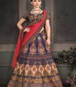 Royal-blue digital print silk semi stitched lehenga