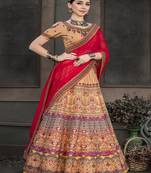 Mustard digital print silk semi stitched lehenga