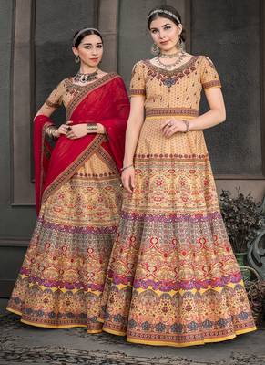 Mustard digital print silk semi stitched lehenga 2