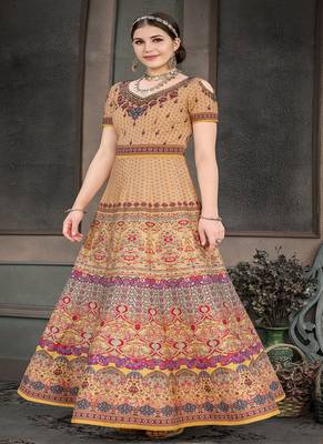 Mustard digital print silk semi stitched lehenga 3