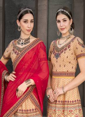 Mustard digital print silk semi stitched lehenga 4