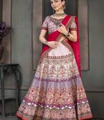 Mauve digital print silk semi stitched lehenga