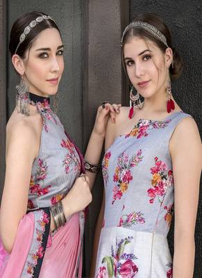 Grey digital print silk semi stitched lehenga 4
