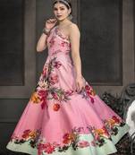 Baby-pink digital print silk semi stitched lehenga