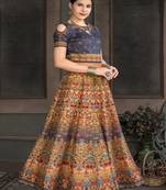 Peach digital print silk semi stitched lehenga