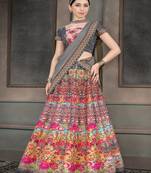 Multicolor digital print silk semi stitched lehenga