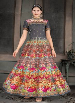 Multicolor digital print silk semi stitched lehenga 3