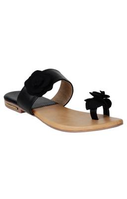 Do Bhai black Flat Sandal For Women 2