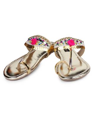 Do Bhai gold Flat Sandal For Women 4