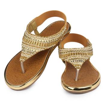 Do Bhai gold Flat Sandal For Women 4