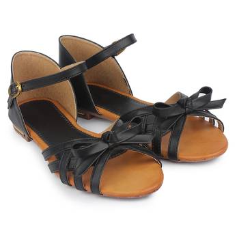 Do Bhai black Flat Sandal For Women 1