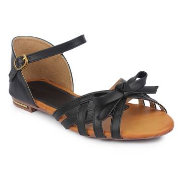 Do Bhai black Flat Sandal For Women 2