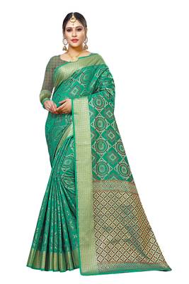 Green Woven Cotton Art Silk Saree With Blouse 1