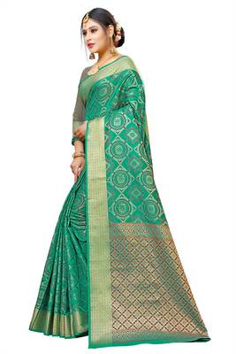 Green Woven Cotton Art Silk Saree With Blouse 2
