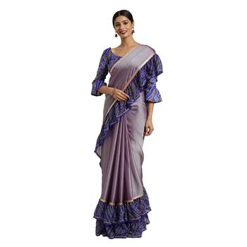 Grey printed chiffon saree with blouse 1