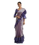 Grey printed chiffon saree with blouse