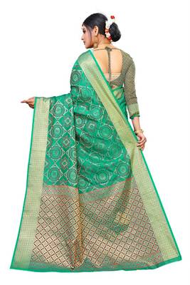 Green Woven Cotton Art Silk Saree With Blouse 3