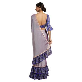 Grey printed chiffon saree with blouse 2