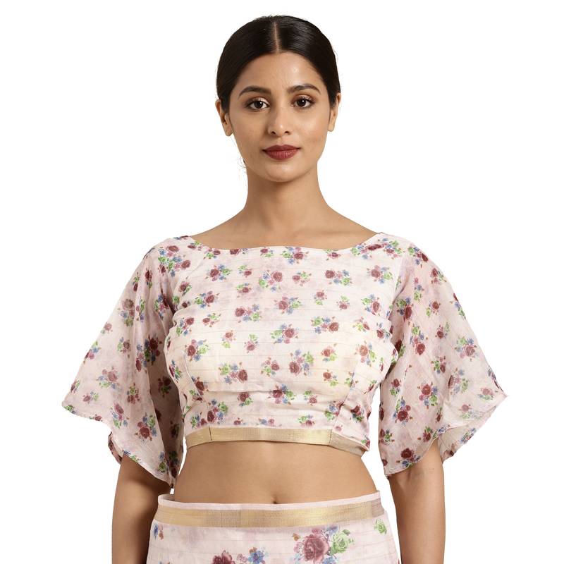 Pink Printed Embroidered Chanderi Blouse main image 0