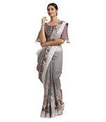 Grey printed linen saree with blouse