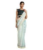 Multicolor Printed Linen Saree With Blouse