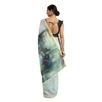 Multicolor Printed Linen Saree With Blouse 2