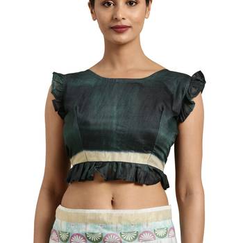 Multicolor Printed Linen Saree With Blouse 3
