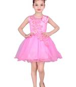 Pink Embroidered Super Net Kids Frocks