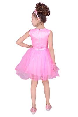 Pink Embroidered Super Net Kids Frocks 4