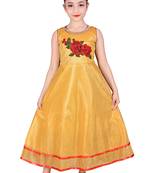 Gold Embroidered Super Net Kids Frocks