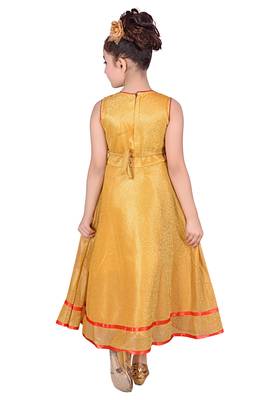 Gold Embroidered Super Net Kids Frocks 3