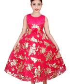 Pink Embroidered Super Net Kids Frocks