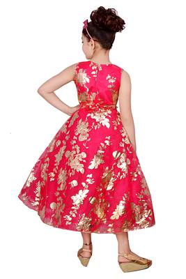 Pink Embroidered Super Net Kids Frocks 4