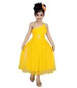 Yellow Embroidered Super Net Kids Frocks