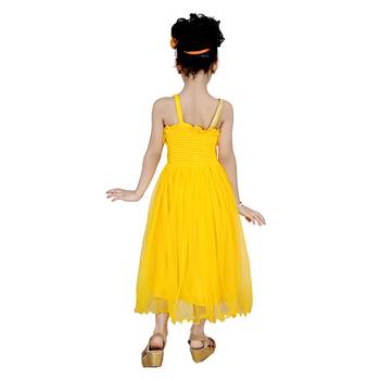 Yellow Embroidered Super Net Kids Frocks 4