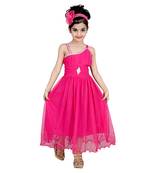 Pink Embroidered Super Net Kids Frocks