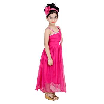 Pink Embroidered Super Net Kids Frocks 2