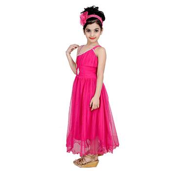 Pink Embroidered Super Net Kids Frocks 3