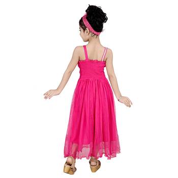 Pink Embroidered Super Net Kids Frocks 4