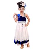 Blue Embroidered Super Net Kids Frocks