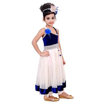 Blue Embroidered Super Net Kids Frocks 2
