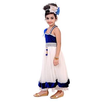 Blue Embroidered Super Net Kids Frocks 3