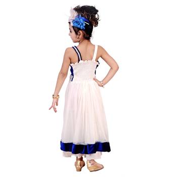 Blue Embroidered Super Net Kids Frocks 4