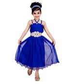 Blue Embroidered Super Net Kids Frocks