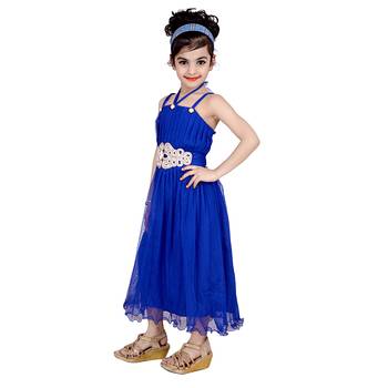 Blue Embroidered Super Net Kids Frocks 2