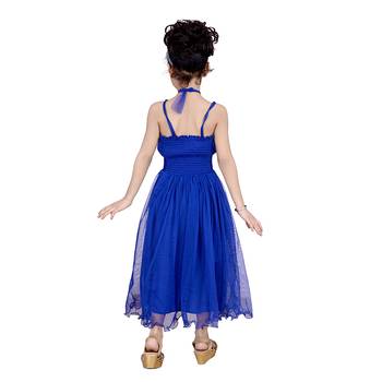 Blue Embroidered Super Net Kids Frocks 3