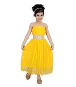 Yellow Embroidered Super Net Kids Frocks