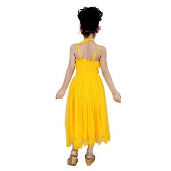 Yellow Embroidered Super Net Kids Frocks 4