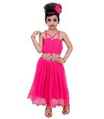 Pink Embroidered Super Net Kids Frocks