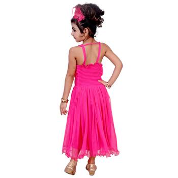 Pink Embroidered Super Net Kids Frocks 4